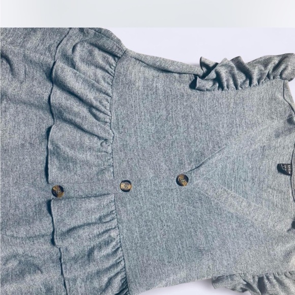 Gray/Blue Ruffled Button-Down Top - Picture 5 of 5